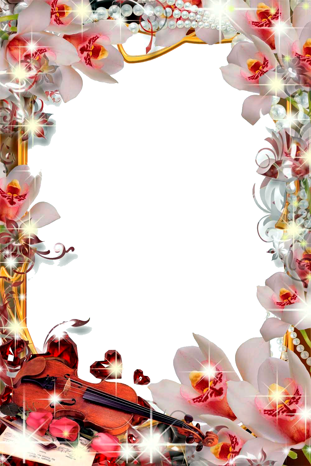 Romantic Orchid Violin Love Frame PNG Image