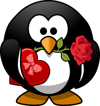 Romantic Penguinwith Roseand Heart PNG Image