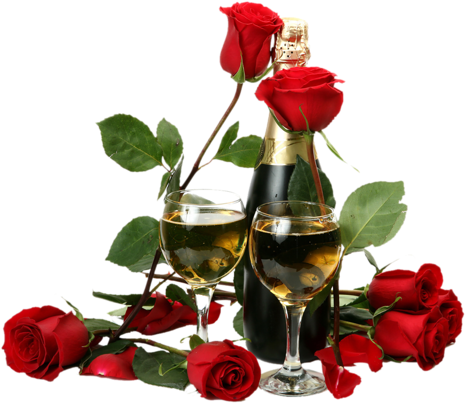 Romantic Rosesand Champagne PNG Image