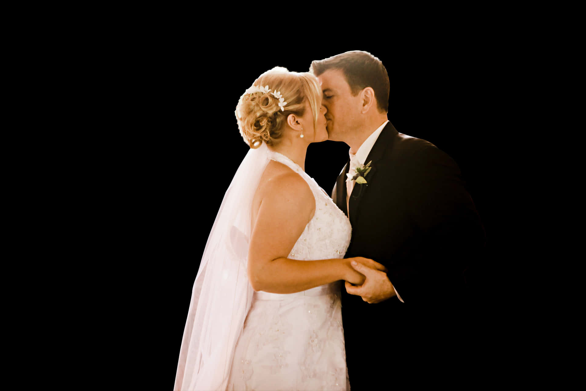 Romantic Wedding Kiss Black Background PNG Image