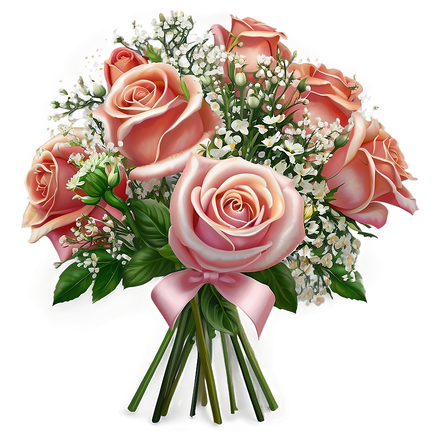 Roses And Baby's Breath Bouquet Png Ikw64 PNG Image