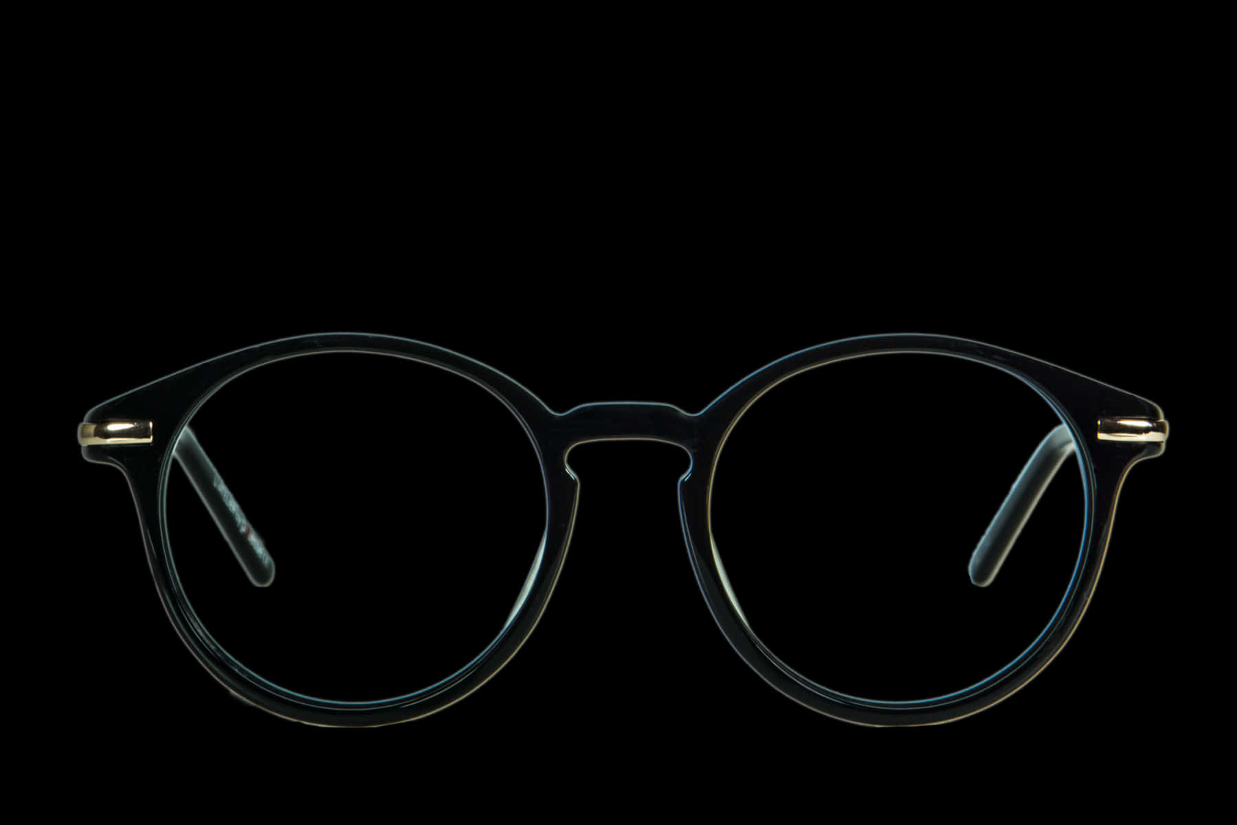 Round Frame Glasses Black Background PNG Image