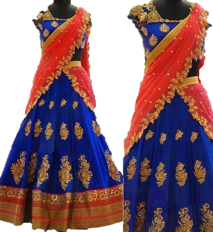 Royal Blue Gold Embroidered Lehenga PNG Image