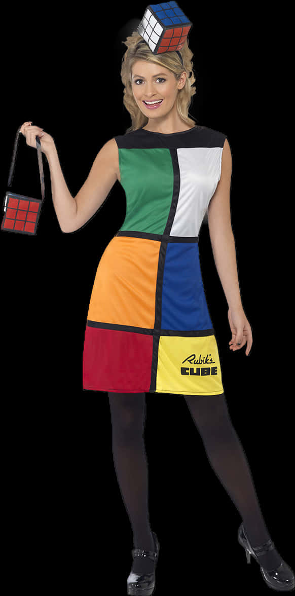 Rubiks Cube Costume Dress Woman PNG Image