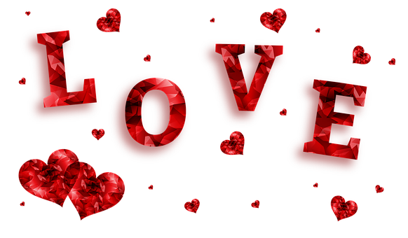 Ruby Red Love Heartsand Letters PNG Image