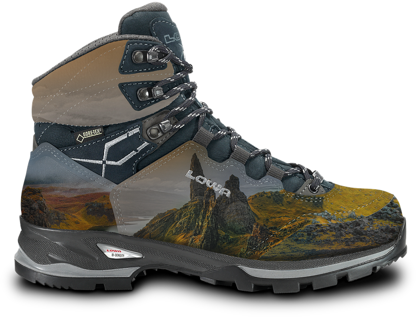 Rugged Hiking Boot Mountain Design PNG Image