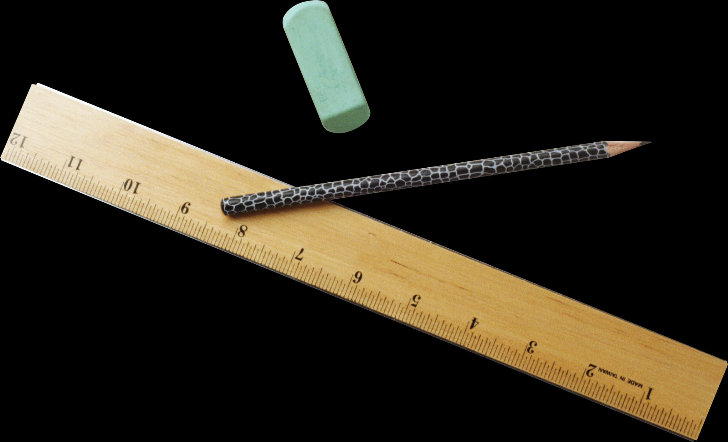 Ruler Pencil Eraser Black Background PNG Image