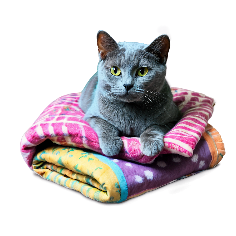 Russian Blue Cat In Cozy Blanket Png 06272024 PNG Image