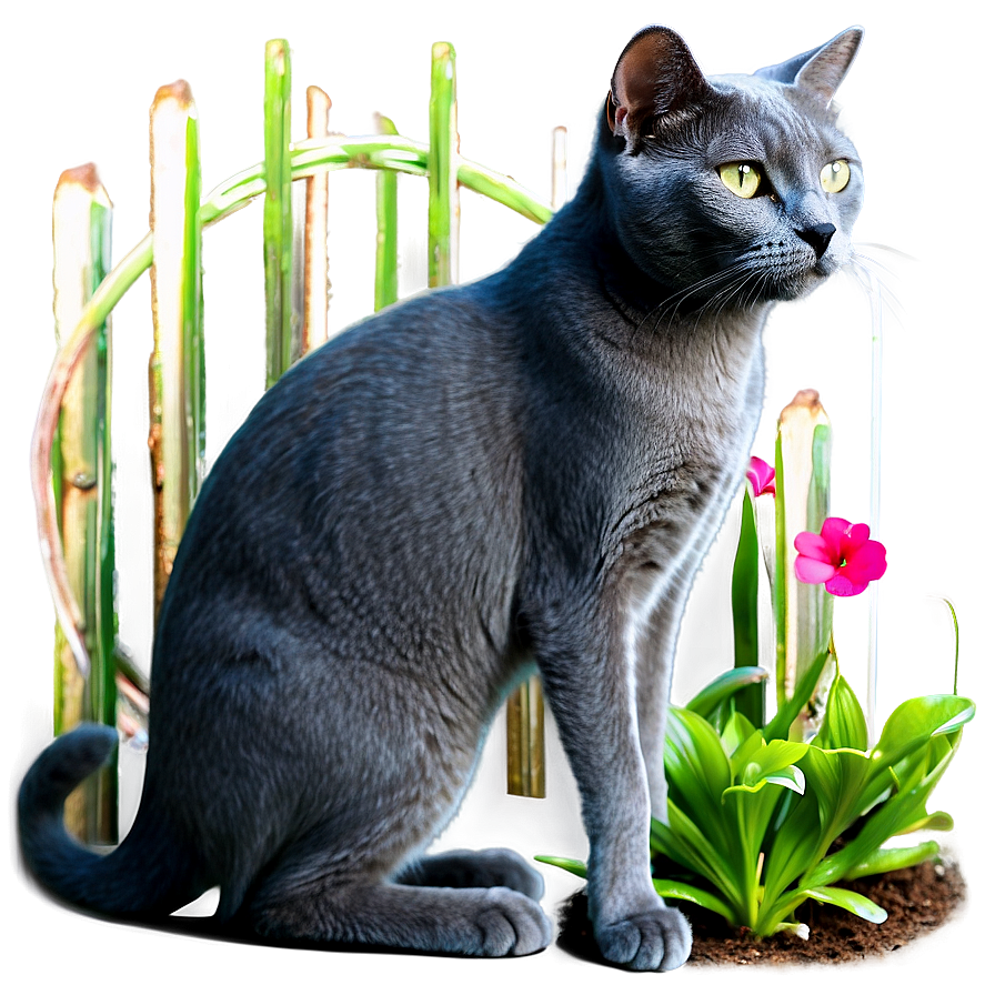 Russian Blue Cat In Garden Png Qsu94 PNG Image