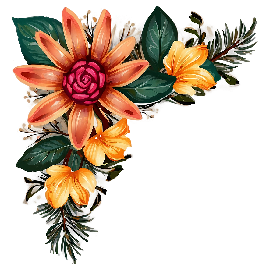 Rustic Corner Flower Design Png Ugb89 PNG Image