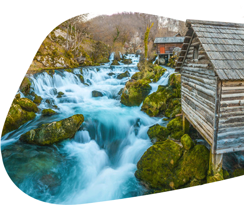 Rustic Watermill By River Waterfall PNG Image