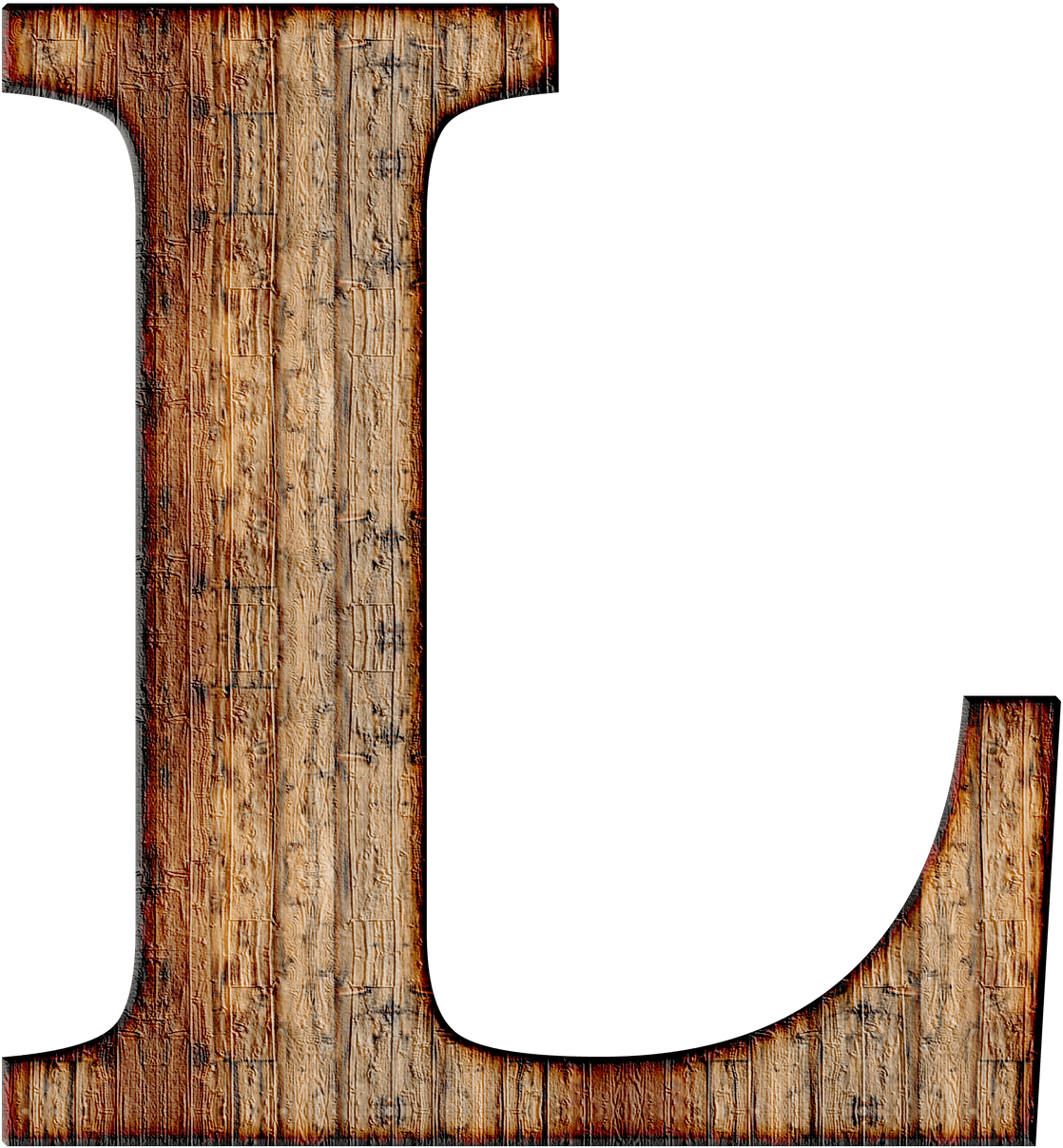 Rustic Wooden Letter L PNG Image