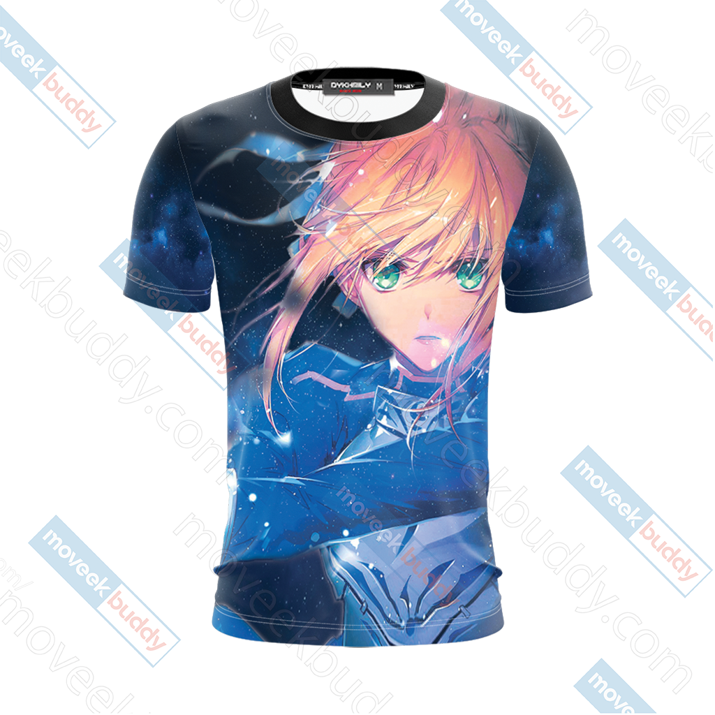 Saber Anime Character T Shirt Design PNG Image