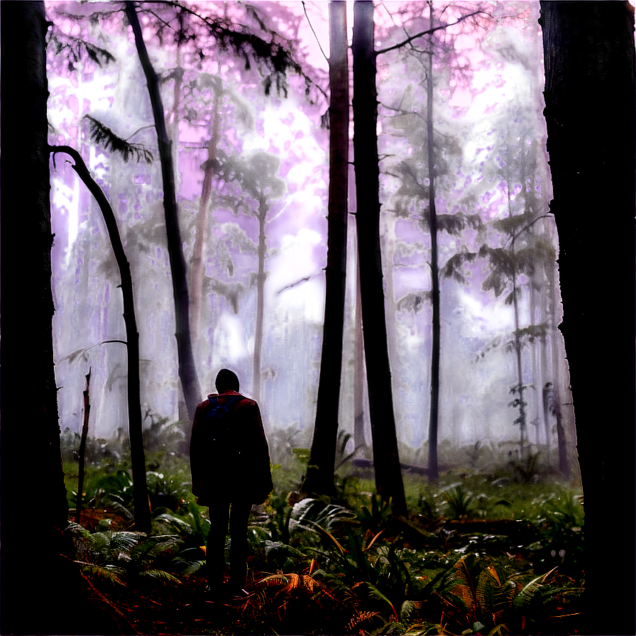 Sad Person In Misty Forest Png Led PNG Image