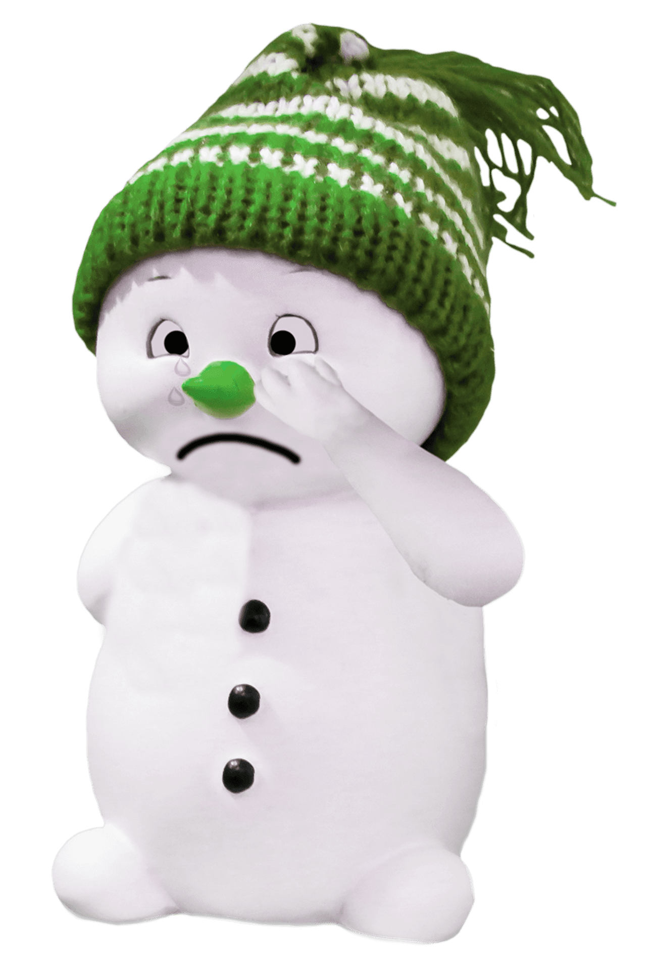 Sad Snowmanwith Green Hat PNG Image