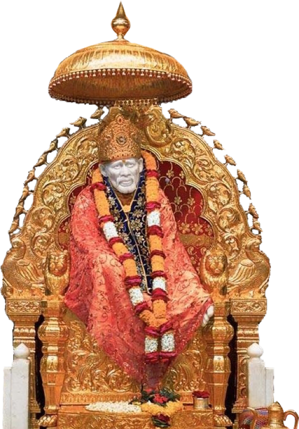 Sai Baba Statue Golden Throne PNG Image