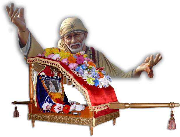 Sai Baba Statuewith Floral Decorations PNG Image