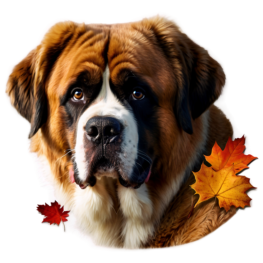 Saint Bernard In Autumn Leaves Png Gyw91 PNG Image