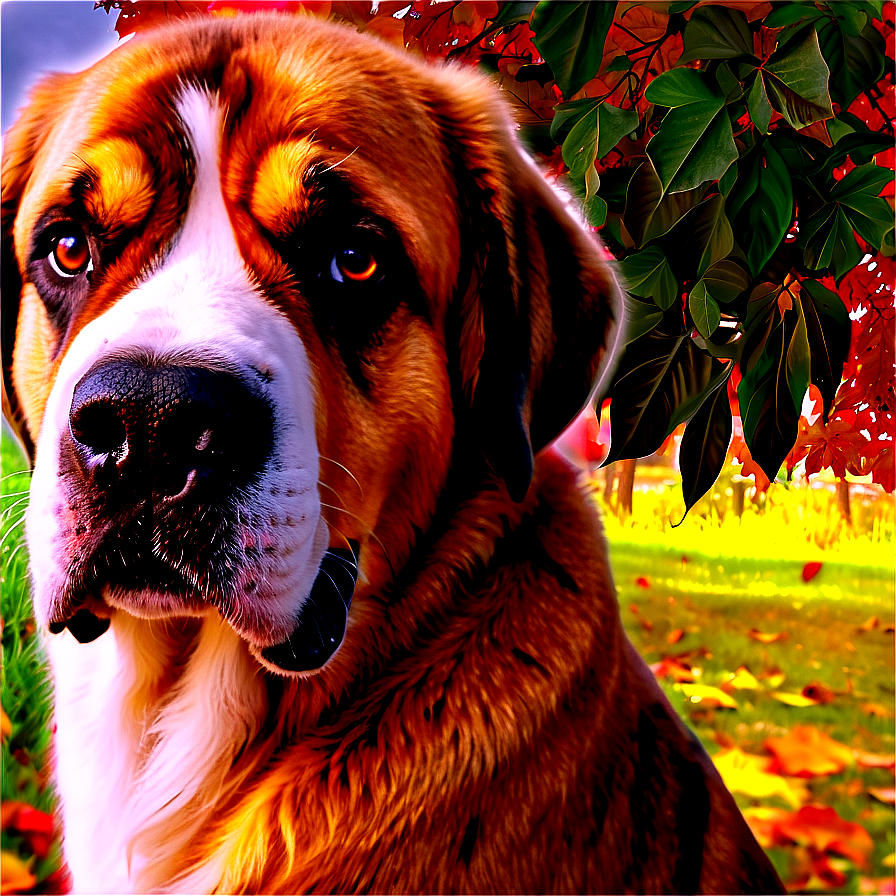 Saint Bernard In Autumn Leaves Png Ihx82 PNG Image