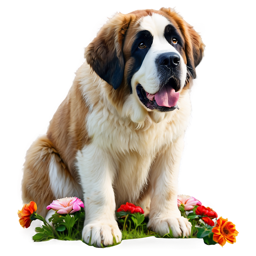 Saint Bernard With Flowers Png 06252024 PNG Image