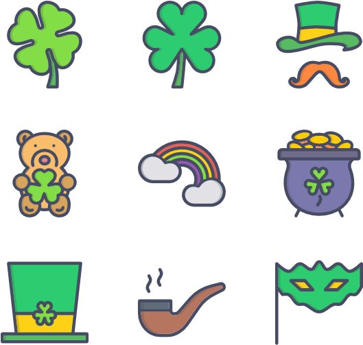 Saint Patricks Day Icons Set PNG Image