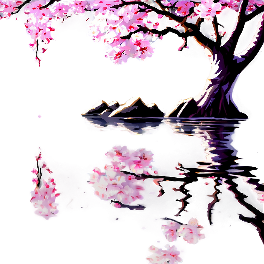 Sakura Tree Reflection In Water Png Ijh PNG Image