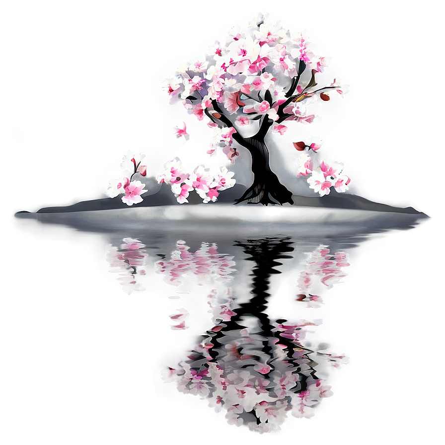 Sakura Tree Reflection In Water Png Ksj PNG Image