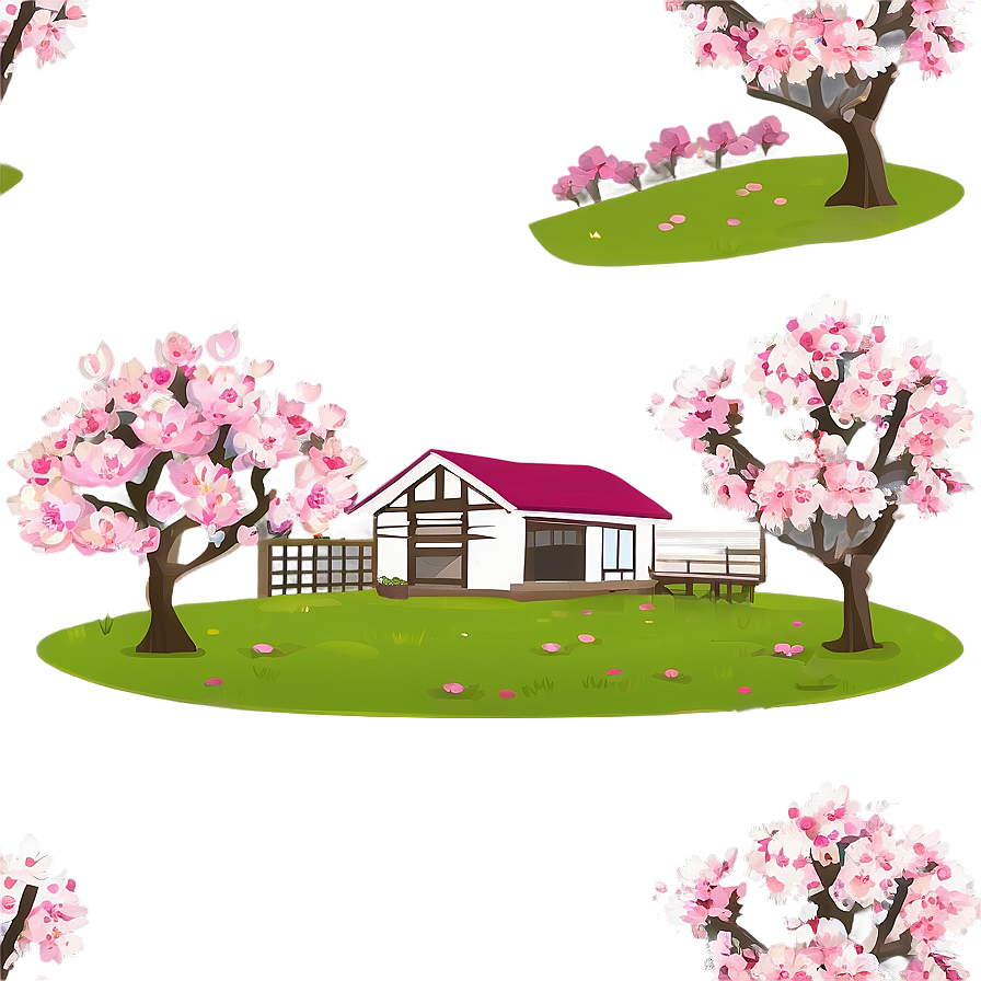 Sakura Tree With Farmhouse Scenery Png 06122024 PNG Image