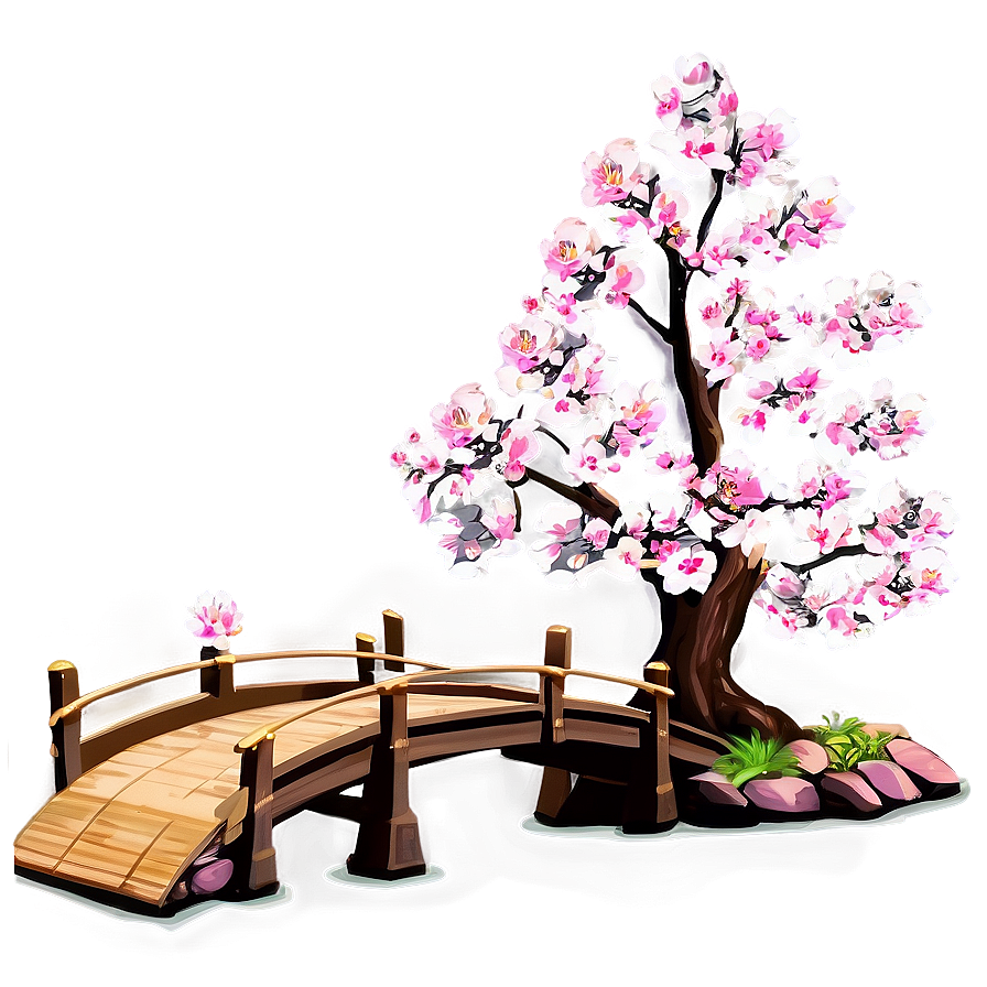 Sakura Tree With Wooden Bridge Png Yer7 PNG Image