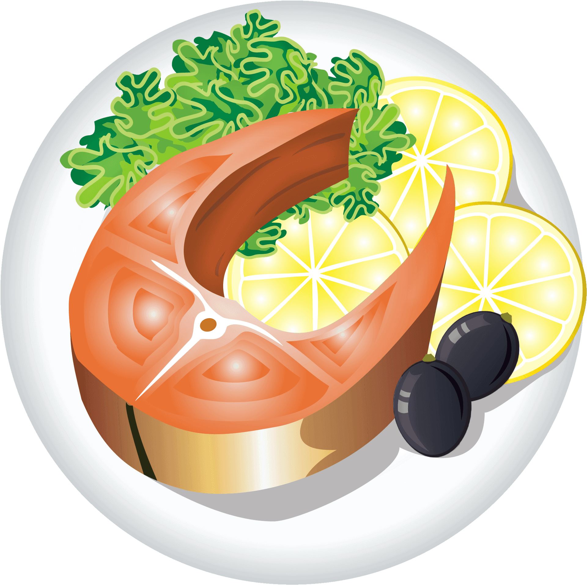 Salmon Steak Lemon Garnish Vector PNG Image