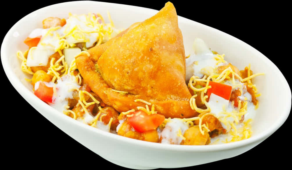 Samosa Chaat Delicious Indian Snack PNG Image