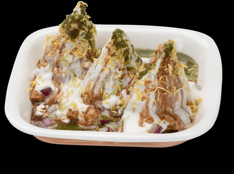 Samosa Chaat Delicious Indian Snack PNG Image