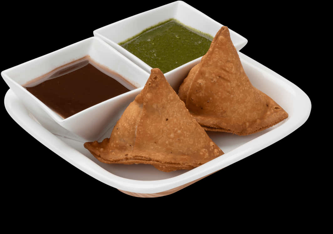 Samosaswith Chutneys PNG Image