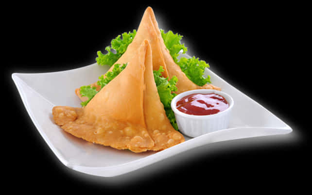 Samosawith Chutney Dish PNG Image