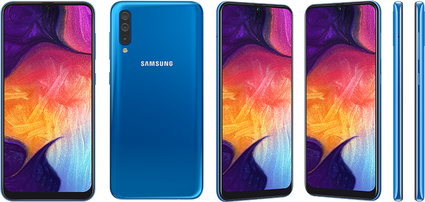 Samsung Galaxy A Series Smartphone Multiple Views PNG Image