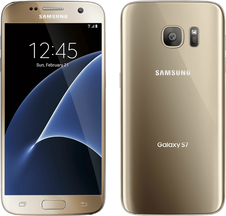 Samsung Galaxy S7 Gold Front Back View PNG Image