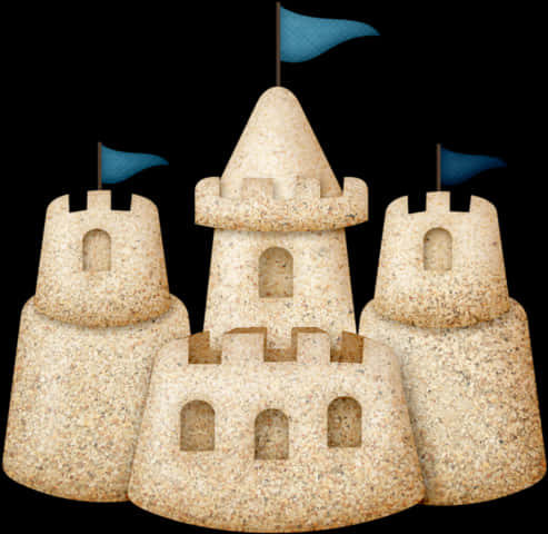 Sand Castle Triowith Blue Flags PNG Image