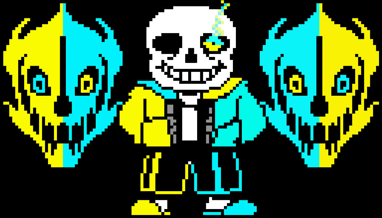 Sans Pixel Artwith Gaster Blaster Twins PNG Image