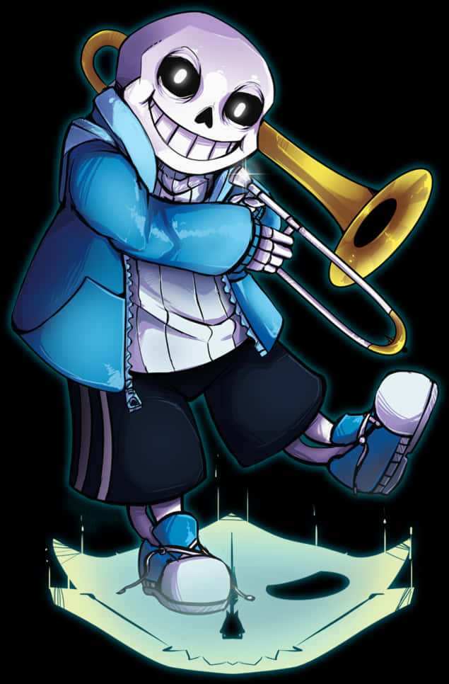 Sans The Skeleton With Trombone PNG Image