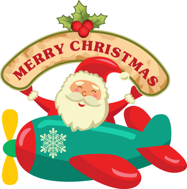 Santa Claus Airplane Merry Christmas Banner PNG Image