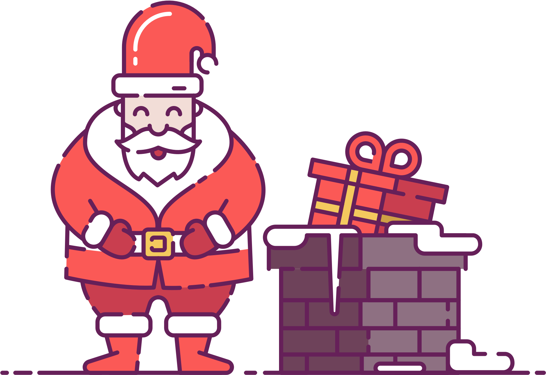 Santa Claus Near Chimney Christmas Clipart PNG Image