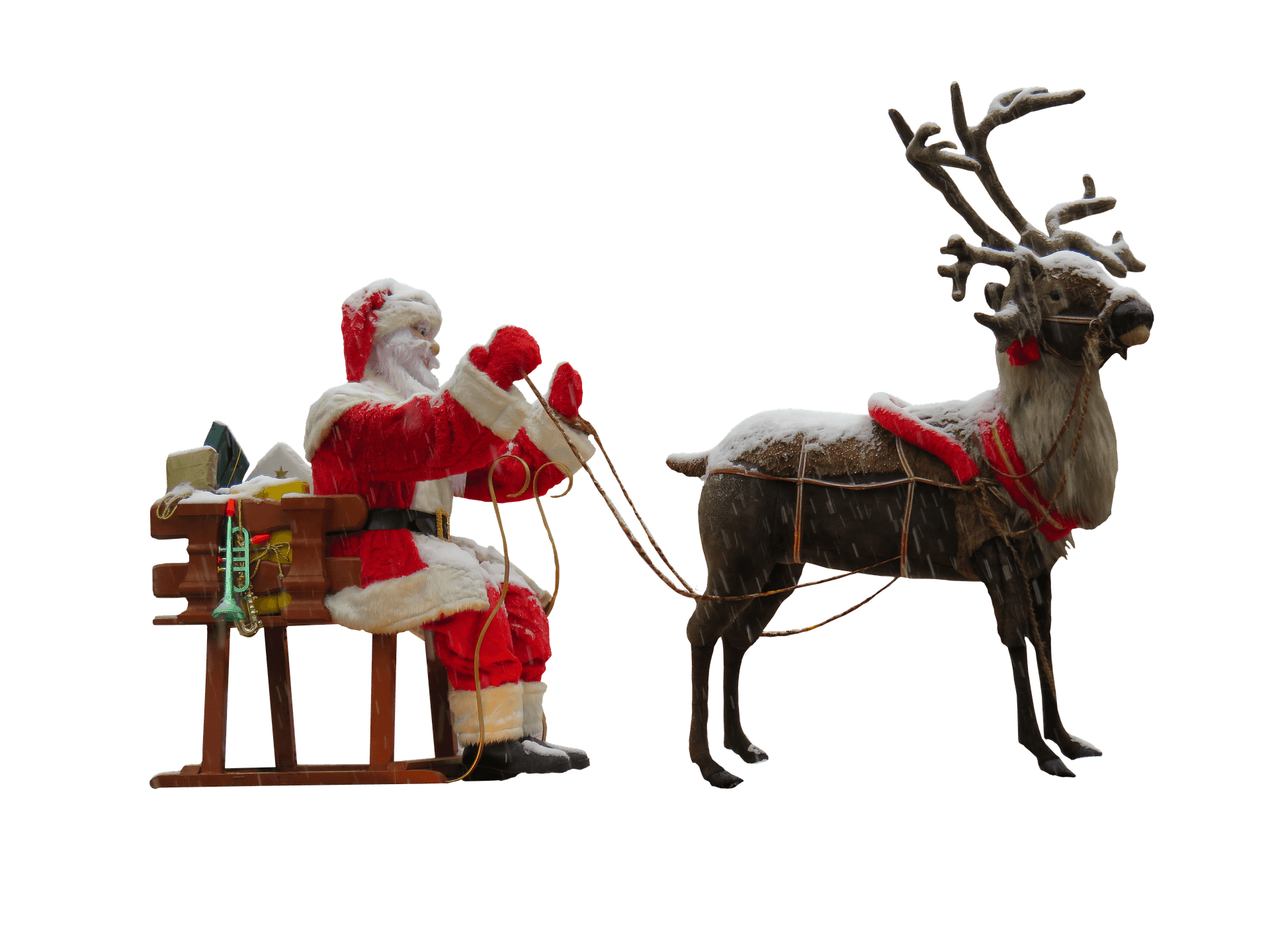 Santa Claus Reindeer Sleigh Christmas Scene PNG Image