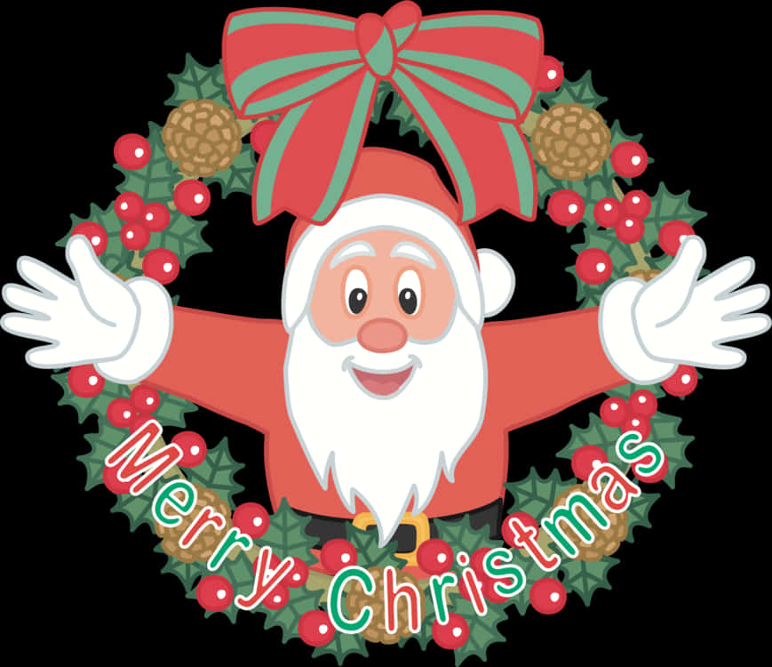 Santa Claus Wreath Merry Christmas Greeting PNG Image