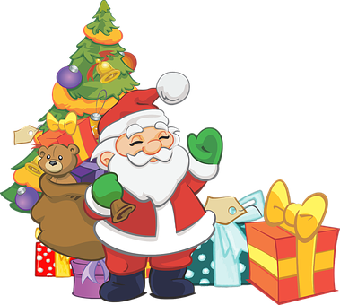 Santa Clauswith Giftsand Christmas Tree PNG Image