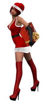 Santa Hat Female Character Pose PNG Image