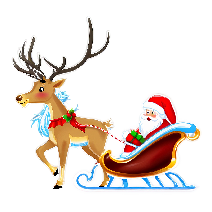 Santa Sleigh And Reindeer B PNG Image