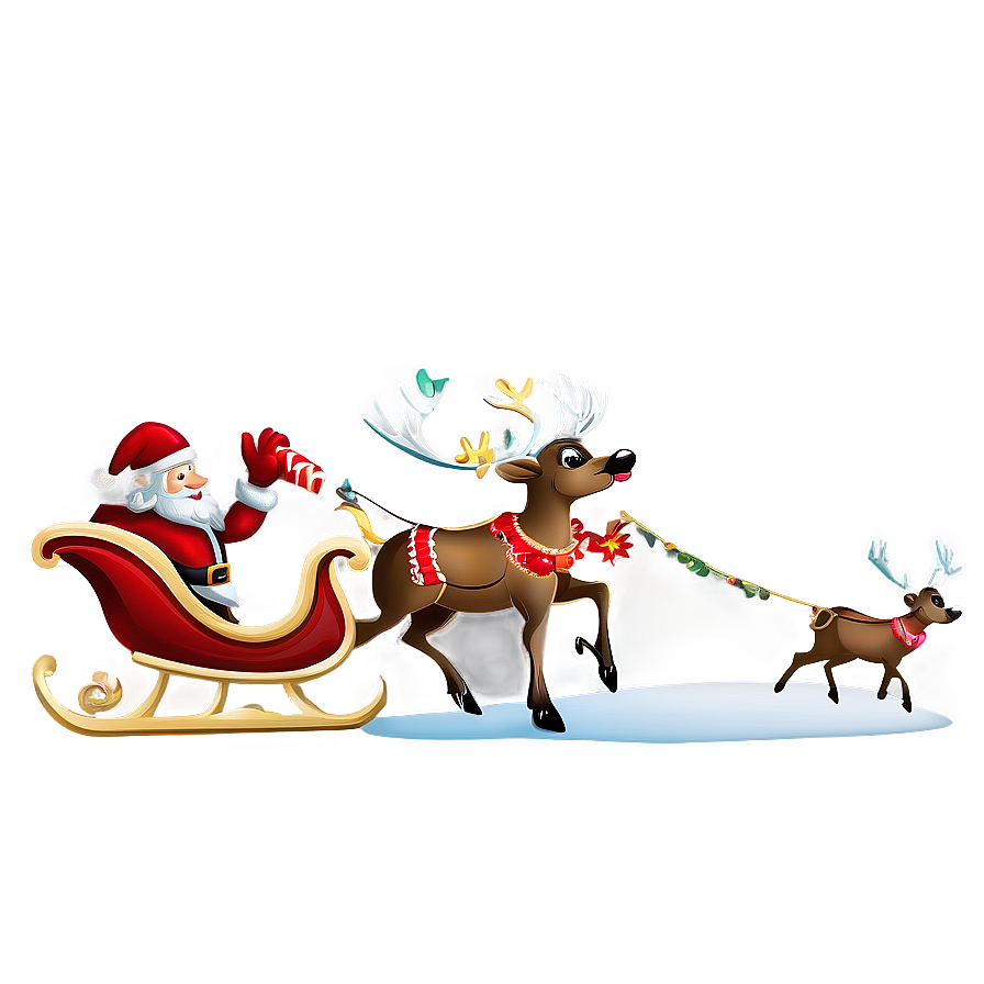 Santa Sleigh And Reindeer D PNG Image