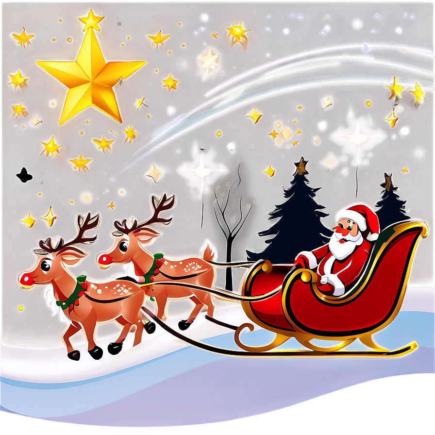 Santa Sleigh And Reindeer On Starry Night Png Oix PNG Image