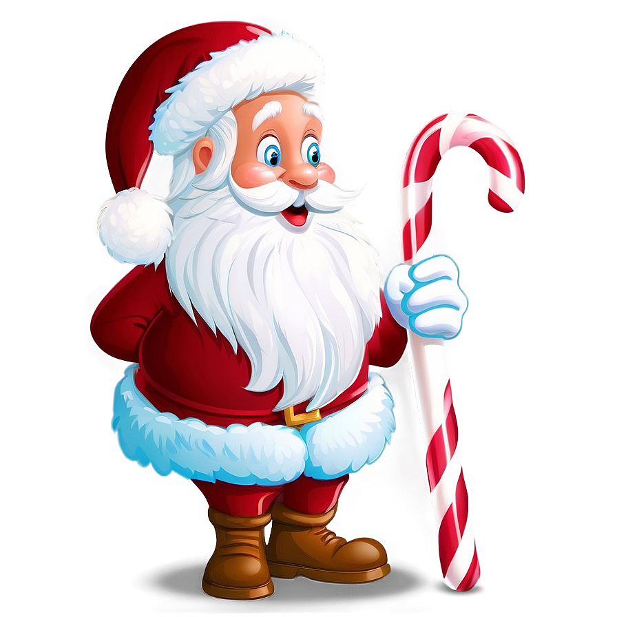 Santa With Candy Cane Cartoon Png Ira PNG Image