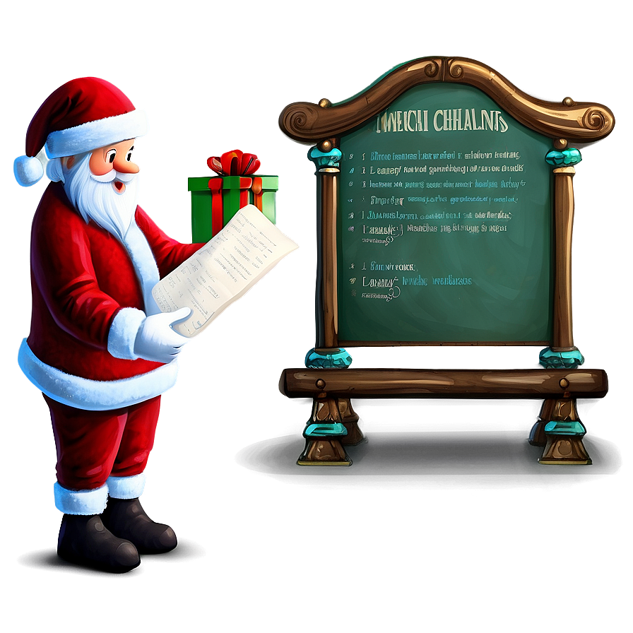 Santa With List Cartoon Png Nuw PNG Image